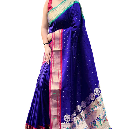 SGF11 Women's Paithani Soft Lichi Silk Kanjivaram Sarees With Blouse Piece (Royal Blue) 