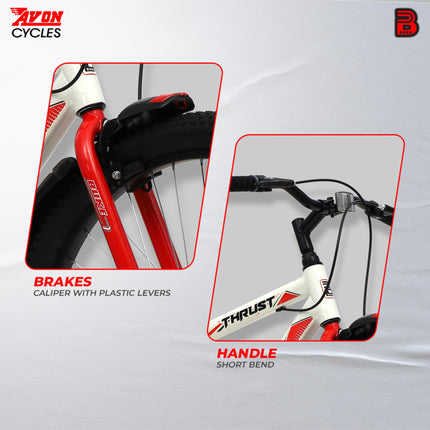 Avon Buke Thrust 26T MTB Bicycles for Adults|Wheel Size:26 inches|Steel Frame:17.5 inches Rigid Fork, Caliper Brake, Steel Rim, Mudguards & Bottle Stand|Short Bend, Matt Gloss Finish(White) 