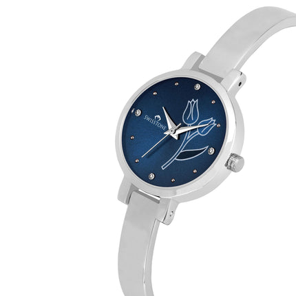 SWISSTONE Analog Stainless Steel Silver Plated Women's Watch (Blue Dial Silver Colored Strap). 