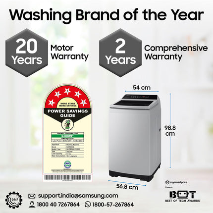 Samsung 7 kg, Eco Bubble Techn, Digital Inverter Motor, Soft Closing Door, Fully-Automatic Top Load Washing Machine (WA70BG4441YYTL, Lavender Gray) 