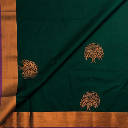Kanchipuram Pure Silk Saree Original Golden Zari Intricate Jacquard Weaves Traditional Rich Border & Contrast Zari Rich Pallu(Green)-Silk Mark 
