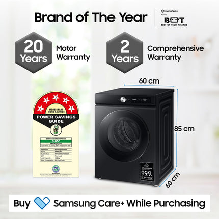 Samsung 12 kg, 5 Star, AI Control, Super Speed, Wi-Fi, Hygiene Steam with Inbuilt Heater, Digital Inverter, Fully-Automatic Front Load Washing Machine (WW12DB7B24GBTL, Black) 