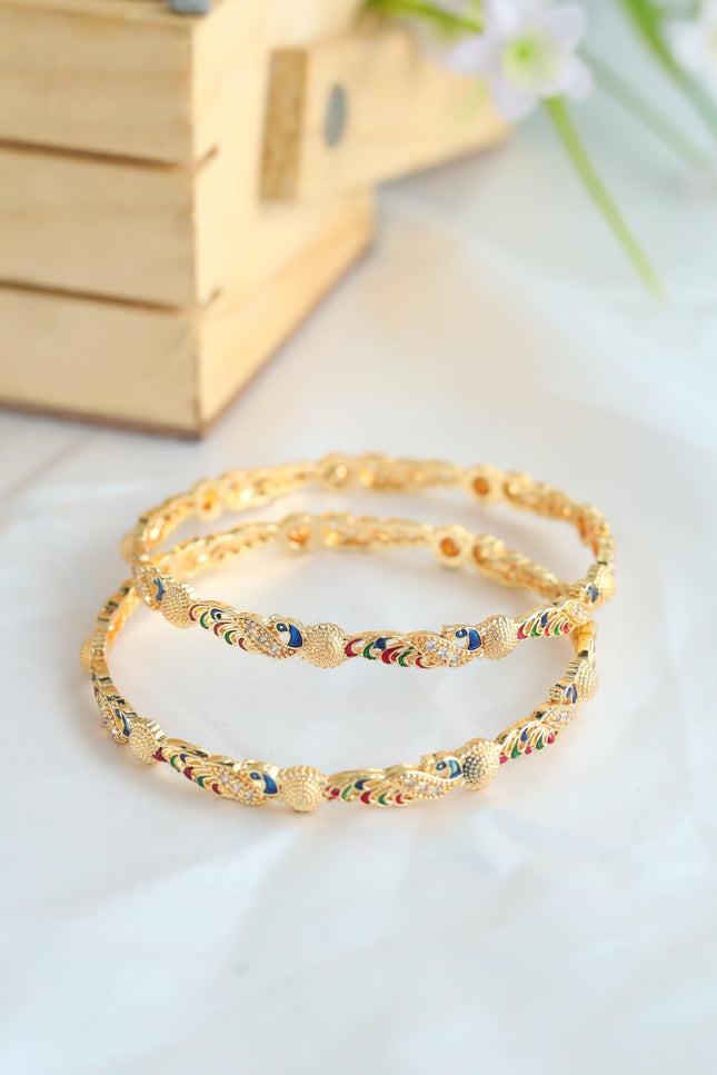 Zeraki Jewels Women's Traditional Gold Plated Parshvi Bangle (Set of 2) 