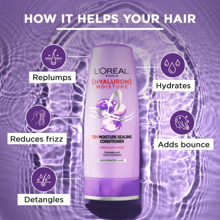 L'Oreal Paris Hyaluron Moisture 72H Filling Shampoo With Hyaluronic Acid for Dry & Dehydrated Hair 340ML + Conditioner 180 mL, Regime Pack of 2 