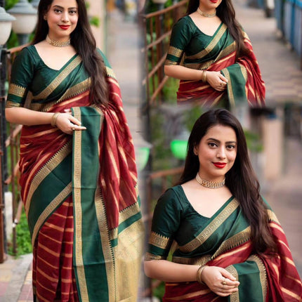 Yashika Women's Latest Woven Printed Kanjivaram Banarasi Art Silk Saree with Unstitched Blouse Material-Suitable for All Indian Weddings and Festivals (AZ-YS-OG-CHAMKILI-Parent_Maroon) 