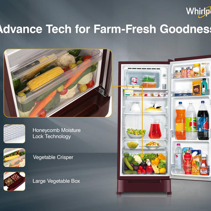 Whirlpool 192 L 4 Star Direct-Cool Single Door Refrigerator with Base Drawer (215 IMPC ROY 4S Wine Mulia-Z) 