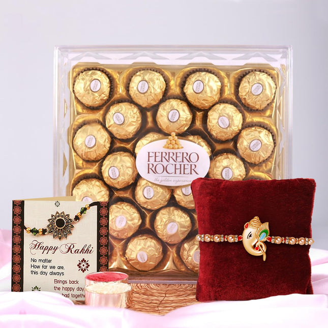 TIED RIBBONS Rakhi Gift For Brother With Chocolates - Premium Rakhi With Chocolates Pack Mini Greeting Card And Roli Chawal - Rakhi For Brother, 300 Gram 