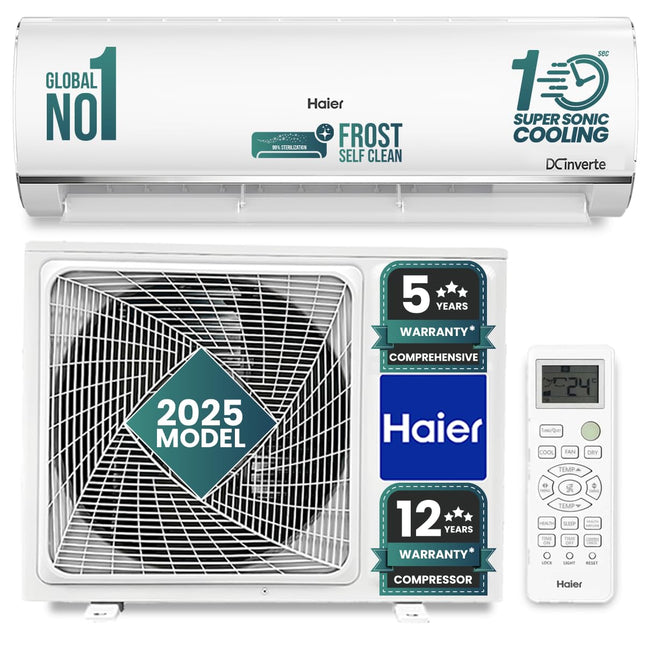 Haier 1.5 Ton 5 Star Triple Inverter Split AC (4850 W, Copper, 7 in 1 Convertible, 4-Way Swing, Frost Self Clean, HD Filter, Cools at 60°C, 20 Mtr. Air Throw - HSU18K-PYSS5BN-INV, 2024 Model - White) 
