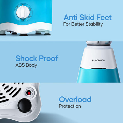 Longway Super Dlx 750 Watt Juicer Mixer Grinder with 4 Jars for Grinding, Mixing, Juicing with Powerful Motor | 2 Years Warranty | (White & Blue, 4 Jars) 