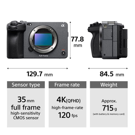 Sony Cinema Line FX3 Full-Frame Camera | 4K 120P | S-Cinetone | Dual Base ISO |Compact & Lightweight | Made for Filmmakers (‎ILME-FX3) - Grey