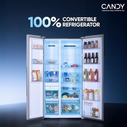 Candy 602 L Frost Free Side by Side Refrigerator with 100% Convertible Technology, Digital Control Panel and Magic Convertible Cooling 2-door (Shiny Steel, CSS6600TS) 