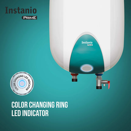 Havells Instanio Prime 15 Litre Storage Water Heater (Geyser) | Temp. Sensing Color Changing LED Indicator | Glass Coated Anti Rust Tank | Warranty: 5 Year on Tank | High Rise Compatible (White Blue) 