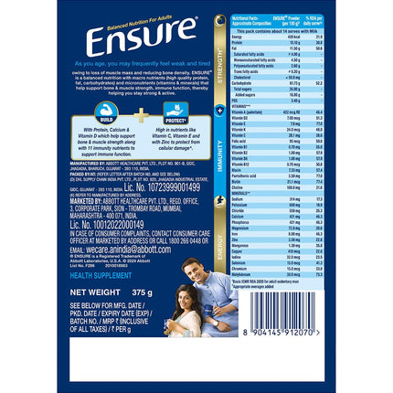 Ensure No 1 Nutritional Supplement Drink in the world|32 nutrients High Protein,Calcium,Vit D|Chocolate 375g 