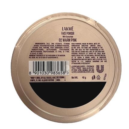 Lakme Rose Loose Face Powder with Sunscreen, Warm Pink, Face Makeup for a Rosy Glow - Matte Finish for Oily Skin Control, 40 g 