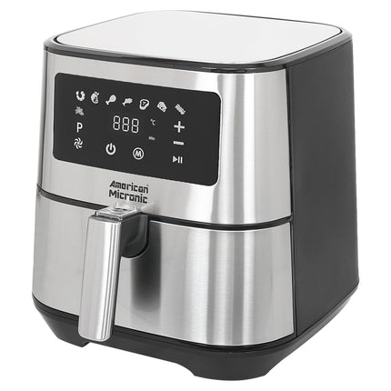 AMERICAN MICRONIC- Air Fryer-Digital- 6.5 Litre, 8 Preset Menus, 1700W Power, 200C Temperature and 60 Minute Timer - AMI-AFD-65LDx-Digital- Free recipe book-Black & Steel 