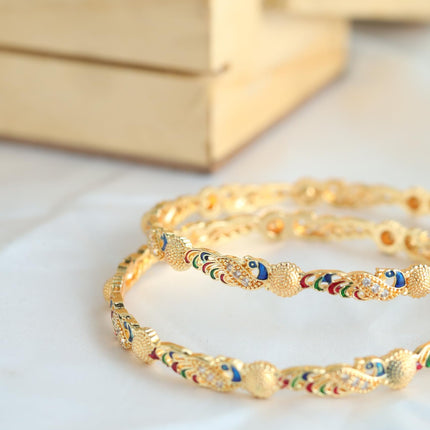 Zeraki Jewels Women's Traditional Gold Plated Parshvi Bangle (Set of 2) 
