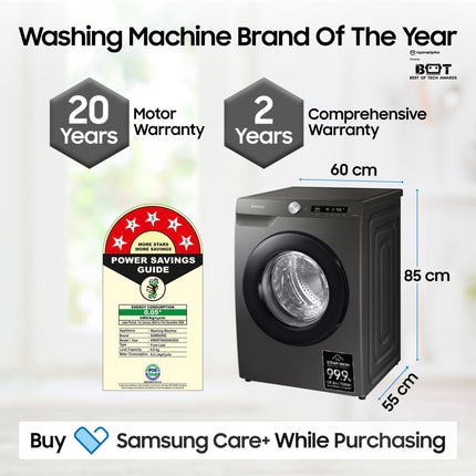 Samsung 8 Kg 5 Star Eco Bubble Technology, AI Control & Wi-Fi, Fully-Automatic Front Loading Washing Machine Appliance (WW80T504DAN1TL, Digital Inverter, In-Built Heater, Inox) 