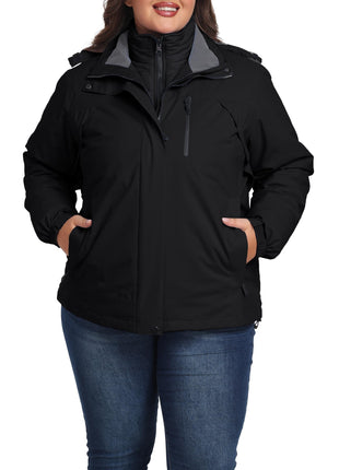 Wantdo Women's 3 In 1 Plus Size Coat Waterproof Snow Jacket Hooded Black 3X