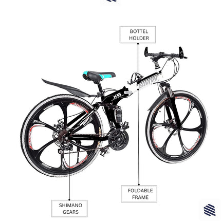 Amaze Kai Dual Suspension Bikes Latest Bmv Foldable Gear Cycle for Men with 21 Speed Gear 6 Spoke | Folding Mountain Bike with Double Disc Break & Mac Wheel, 26 Inch, (Black) 