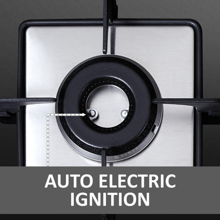 Elica 70cm 4 Burner Auto Ignition Hob | FLEXI HCT 470 DX LOTUS BK DUAL TONE | SABAF Burners | Cast Iron Pan Support | Dual Tone 8mm Toughened Glass | 5-Year Glass & Valve Warranty | Black 