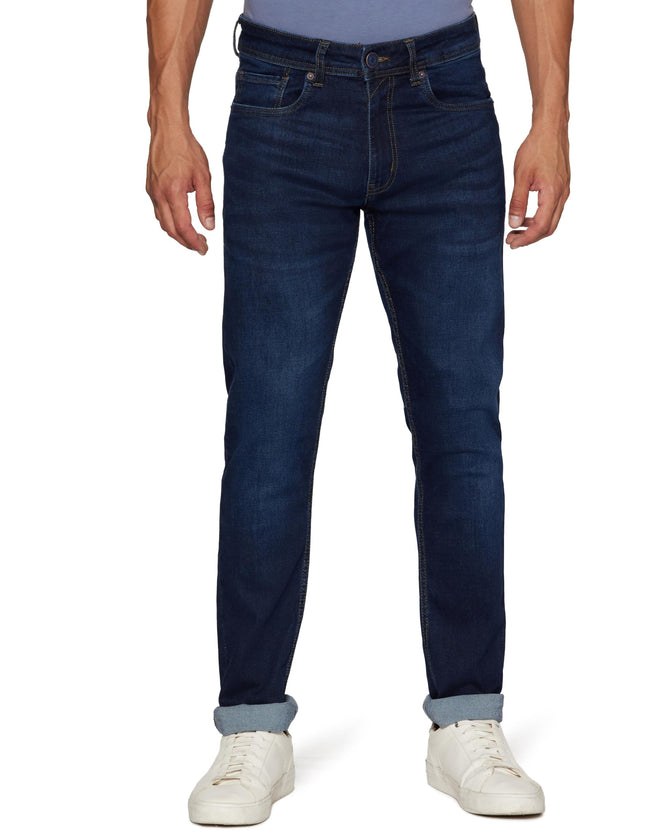 Peter England Men's Classic Tapered Stretchable Twill Jeans, Mid Rise, 36 Dark Blue 