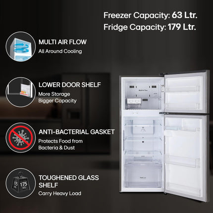 LG 242 L 2 Star Frost Free Smart Inverter Double Door Refrigerator ( GL-I292RPZY, Shiny Steel, Door Cooling +) 