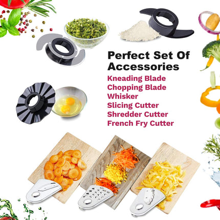 INALSA Food Processor for Kitchen with 800 W Copper Motor|1.4 L Main Bowl Capacity |2 Speed Setting with Pulse Function|7 Accessories| chopping| kneading| shredding|Child Lock Safety (Black)-Easy Prep 