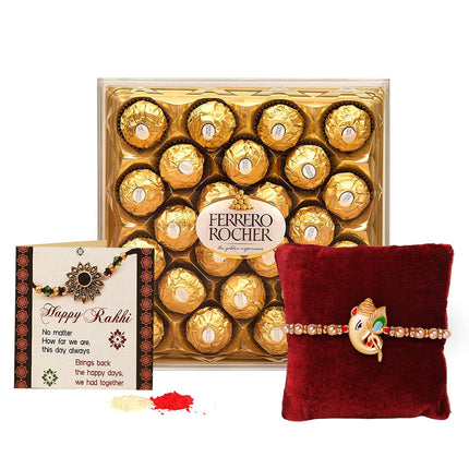 TIED RIBBONS Rakhi Gift For Brother With Chocolates - Premium Rakhi With Chocolates Pack Mini Greeting Card And Roli Chawal - Rakhi For Brother, 300 Gram 