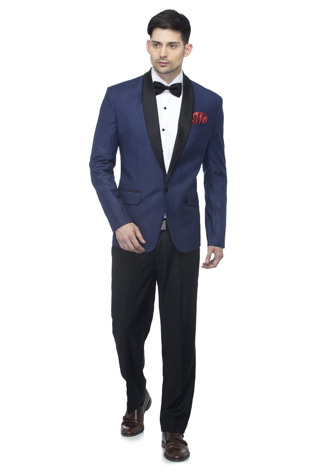 FAVOROSKI Designer Men's Slim Italian Fit Shawl Collar Tuxedo Suit Blazer (Navy Blue, 4XL) 