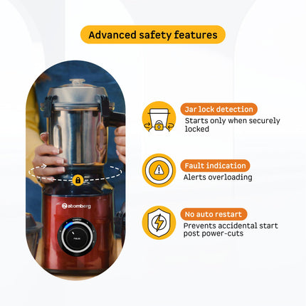 Atomberg Zenova Mixer Grinder | Unique Coarse Mode for Silbatta-like Texture | Intelligent BLDC Motor | Safety Features | 4 Jars including Chopper | Hands-Free Operation (Red Wine) 