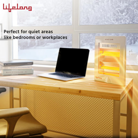 Lifelong Regalia 800 Watts Quartz Room Heater for Home with 2 Power settings, ISI Certified, 2 Rod Heater for Room |Cord Length 1.5 Meter| 1 Year Manufacturer's Warranty (LLQH922, White)