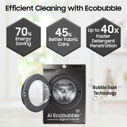 Samsung 8 Kg 5 Star Eco Bubble Technology, AI Control & Wi-Fi, Fully-Automatic Front Loading Washing Machine Appliance (WW80T504DAN1TL, Digital Inverter, In-Built Heater, Inox) 