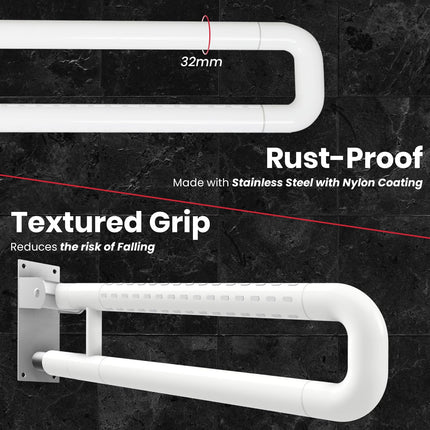 AGEasy (Max Group) Stainless Steel Flip-Up Grab Bar with Anti-Slip Nylon Grip -17 inches, Ideal for Shower, Toilet & Bedside | Space Saving Design - Safety Bar for Elderly, Handicap & Pregnancy 
