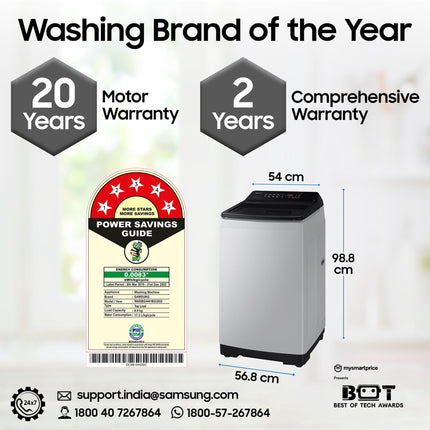 Samsung 8 kg, 5 star, Eco Bubble Tech, Digital Inverter Motor, Soft Closing Door, Fully-Automatic Top Load Washing Machine (WA80BG4441BGTL, Light Gray) 