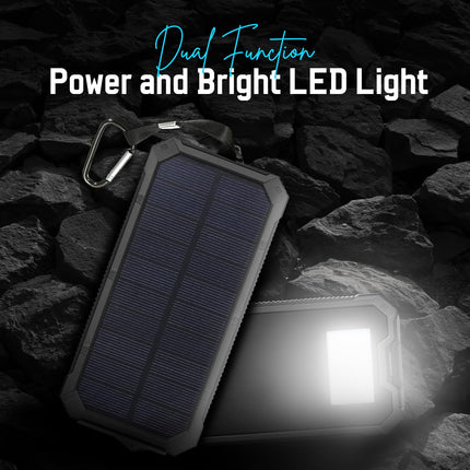 HACER 10000mAh Camping Solar Power Bank Built-in COB Flashlight Portable Charging Device with LED Indicators 2 USB Output Ports & USB-A to Micro-USB Cable for Climbing Hiking and Trekking (1Pc) 