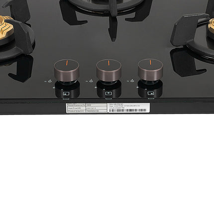 Faber 3 Burner 70cm Hob |Auto-Ignition| HOB PRIME HT703 CRS BR CI AI |Metal Knobs| Cast Iron Pan Support |Hob/Cooktop Hybrid| Black Glass Finish |5 Yr Warranty on Glass,Valve & 2 Yr on Burner by Faber 