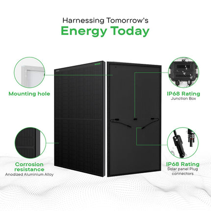 WAAREE 365 Watt Black & Blue Mono PERC Solar Panel –100 Half-Cut Cells, 24V Module | WAAREE Premium Panel for Rooftop, Commercial, Balcony & Hybrid Solar Setups | 30-Year Output Warranty | Pack of 1 