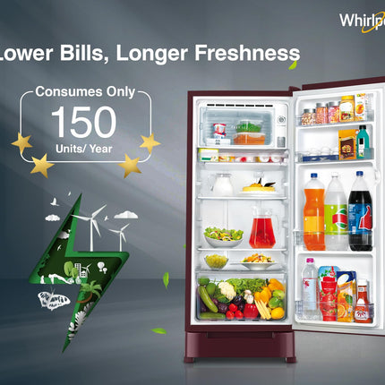 Whirlpool 192 L 4 Star Direct-Cool Single Door Refrigerator with Base Drawer (215 IMPC ROY 4S Wine Mulia-Z) 