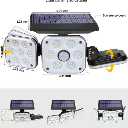 Ohotter Aluminium Outdoor Solar Light, Solar Light With Motion Sensor Ip65 Waterproof 138 Led Outdoor Solar Floodlight 3 Heads For Garden [Energy Class A+++] (1 Pack) 