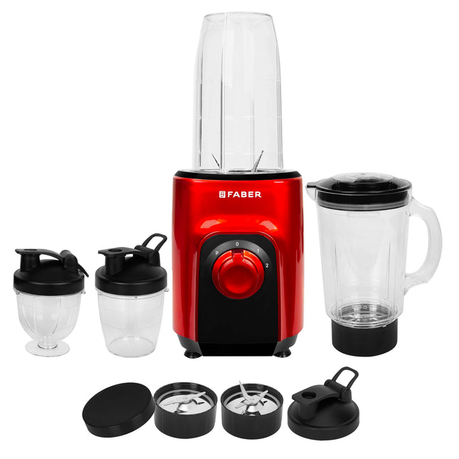 Faber ARIA 4in1 Sportz Blender |Mixer Grinder Blender|400 Watts |Smoothie maker|100% Copper Motor|Detachable SS Blade|2 PC Jar,1 Mug and 1Dessert cup |Wet, Dry Grinding |2 Year Warranty by Faber(Wine) 