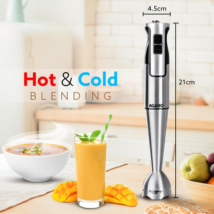 AGARO Regency Hand Blender, 600W, Variable Speed Modes & Speed Regulator, Stainless Steel Body & Blades, For Mixing, Blending. 