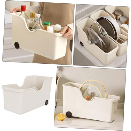HomeEssentials plastic Multi-Purpose Storage Basket with Wheels - Ideal for Kitchen Utensils, Pots, Spice Jars, and Books - Portable Under Sink Organizer for a Clutter-Free Space (Set of 3, White) 