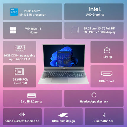 Acer AspireLite 13th Gen Intel Core i5-1334U Thin and Light Premium Laptop (Windows11 Home/16GB RAM/512GB SSD/Backlit Keyboard)AL15-53 with 39.62cm (15.6")Full HD Display,Metal Body,Steel Gray,1.59 KG 