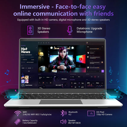 FOLINHAM 14.1 Inch Laptop PC, 8GB RAM 512GB SSD Windows 11 Pro Notebook Computer, FHD 1920x1080 Display, Celeron Processor Up to 2.8GHz, USB 3.0, Type-C, Mini-HDMI, 2.4/5G WiFi, BT4.2, 7.6V/5000mAh 