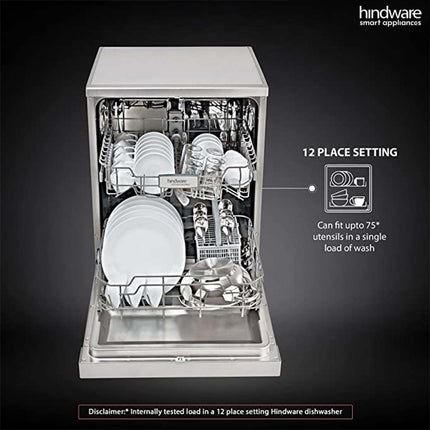 Hindware Smart Appliances Marcelo 12 Place Settings Auto-Clean Dishwasher With 6 Wash Programs & Half Load Function (DW100003) (Silver) 