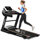 Sparnod Fitness STH-1200 Motorized Treadmill for Home Use, 4 HP Peak DC Motor, 12 km/hr Speed, 110 kg Max User Weight, 12 Preset Workouts, Manual Incline, Hi-Fi Speaker, Safety Key,Black 