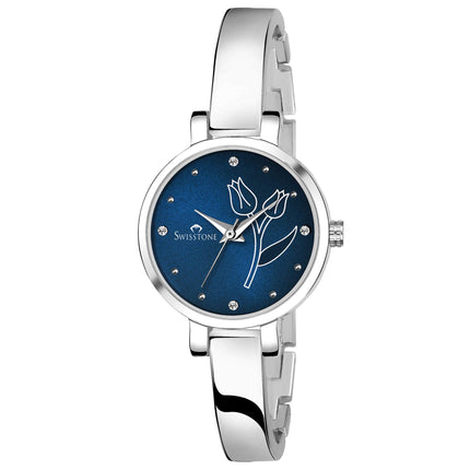 SWISSTONE Analog Stainless Steel Silver Plated Women's Watch (Blue Dial Silver Colored Strap). 