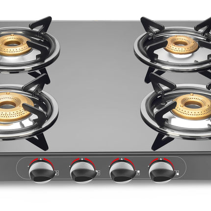 Sujata Standard Gas Stove | 9 Years Warranty | 4 Burner Gas Stove Glass Top, 4 Burner Stove, ISI Certified, SABAF Valve with LPG & PNG Compatible, 360° Rotating Nozzle, 8mm Toughened Glass (Black) 