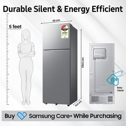Samsung 350 L, 3 Star, Convertible 5-in-1, Digital Inverter, Frost Free Double Door, WiFi Enabled Bespoke AI Refrigerator (RT38DG5A4DS8HL, Elegant Inox, Silver) 