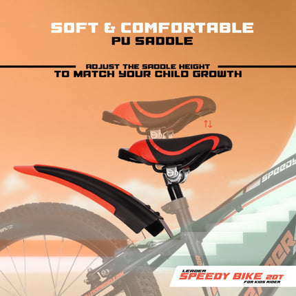 Leader Speedy Bike 20T Kids Cycle for Age 6 to 9 Years (Black/Orange) | Frame Size 12" | Unisex Cycle 